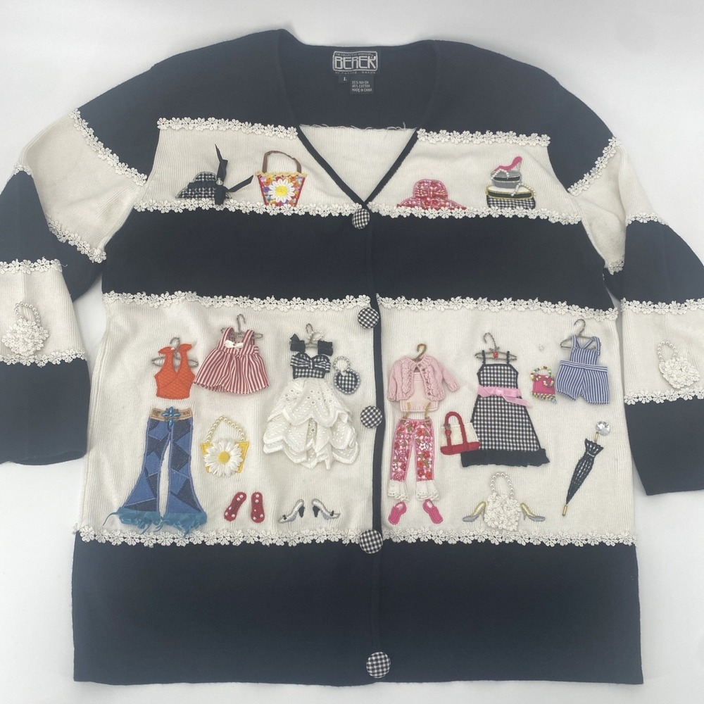 Berek by Takako Sakon Novelty Cardigan "Closet Wardrobe" Fashionista Beaded